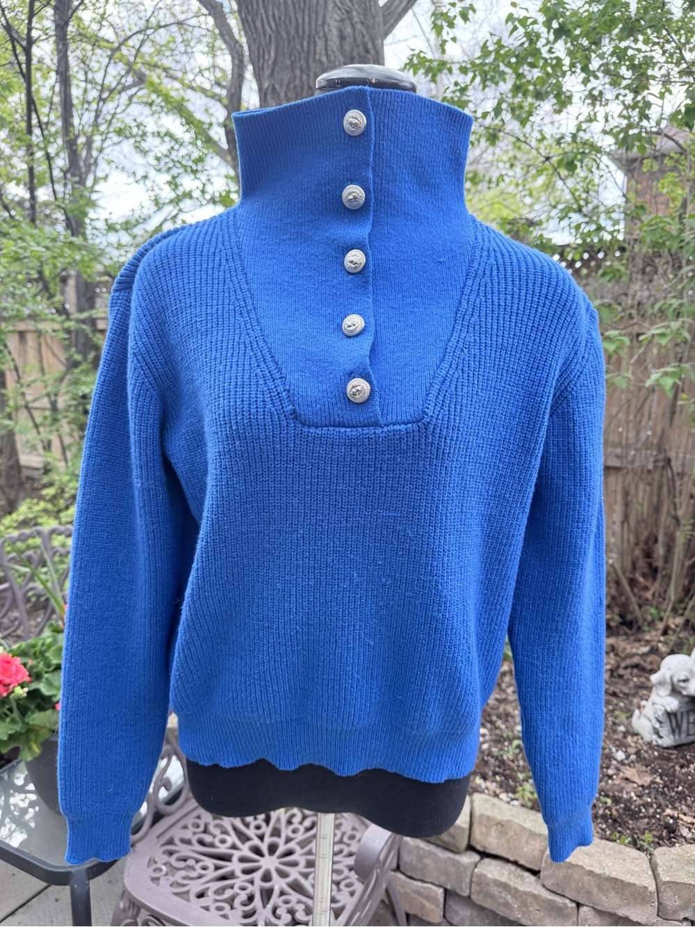 Blue Button-Neck Women’s Sweater